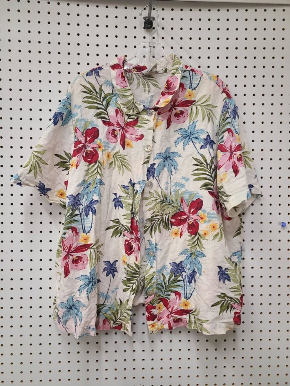Hot Cotton Womens 2X Floral Hawaiian Button-Up Shirt Short Sleeve Lightweight